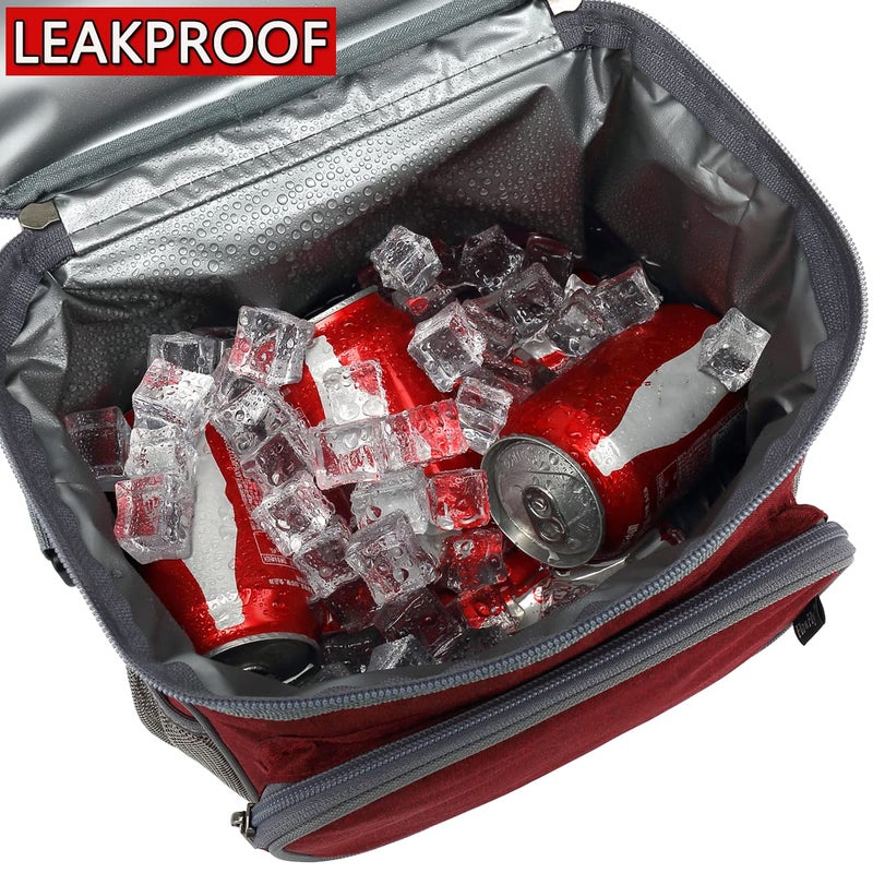 FlowFly Insulated Reusable Lunch Bag Adult Large Lunch Box for Women and Men with Adjustable Shoulder Strap,Front Zipper Pocket and Dual Large Mesh Side Pockets,Red - Image 3